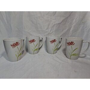 Set of 4 Corelle Pro Summer Mums Coffee MUGS, Pink Flowers,